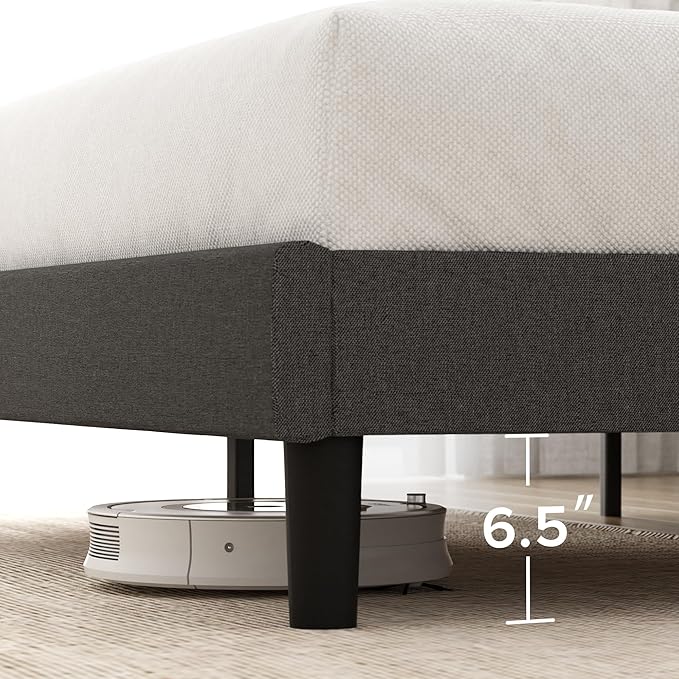 ZINUS King Maya Upholstered Bed Frame with Asymmetric Headboard, Durable Wooden Slats, Sturdy Framework, Noise Free Sleep, No Box Spring Needed, Easy Assembly, Eco Friendly Packaging, Dark Grey