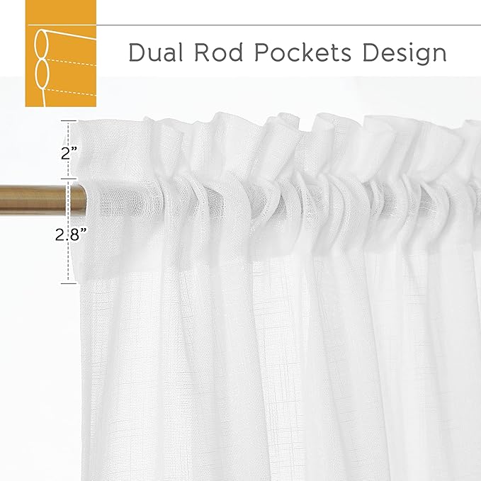 RYB HOME Semi Sheer Curtains 95 inches Long, Thick Privacy Added Line Wave Textured Window Treatments for Living Room Bedroom Sliding Door, White, W 52 x L 95, 2 Panels