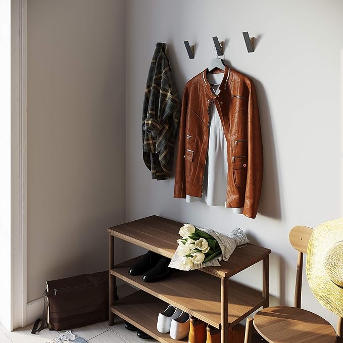 Homeforia Walnut Wood Coat Hooks, High End Walnut Wood & Black Metal Wall Mounted Coat Hooks, Mid-Century Modern Clothes Hooks, Heavy Duty Wooden Hooks for Hanging Coats, Hats, Towels & More, Set of 2