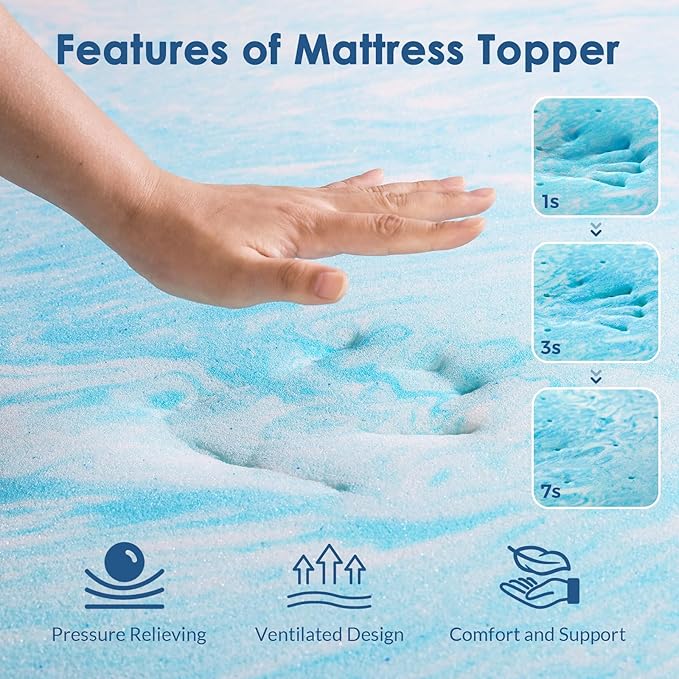 Mattress Topper Queen, 4 Inch Gel Memory Foam Bed Topper for Queen Size Bed, CertiPUR-US Certified, Blue