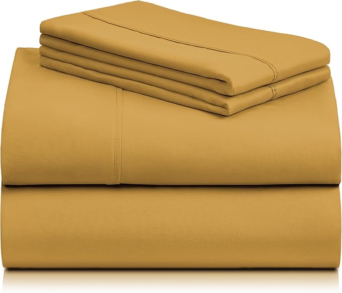 LuxClub 4 PC California King Sheet Set, Breathable Luxury Bed Sheets, Deep Pockets Wrinkle Free Cooling Sheets Machine Washable Hotel Bedding Silky Soft - Medallion Gold Cal King