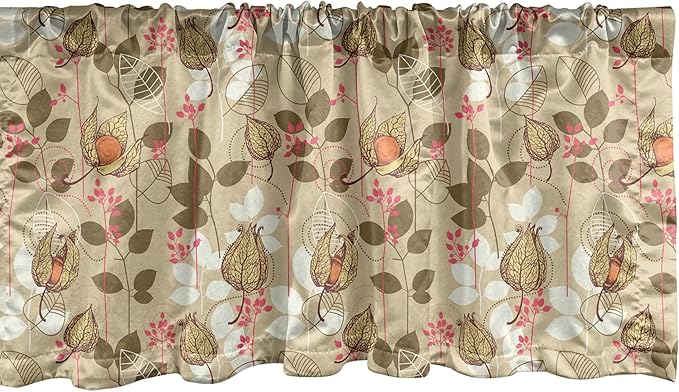 Ambesonne Autumn Window Valance Pack of 2, Seasonal Fruits and Leafs Vintage Botanical Print Soft Brown Toned Backdrop, Rod Pocket Curtain Valances for Kitchen Bedroom, 54" X 12", Sepia Multicolor