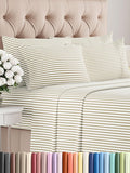 Cal King 6 Piece Sheet Set - Comfy Breathable & Cooling - Soft Hotel Luxury Bedding Set w/ 8-16 Inch Deep Pockets - 1 Flat & 1 Fitted Sheet & 4 Pillowcases - Wrinkle Free & Easy Care - Beige Stripes 2