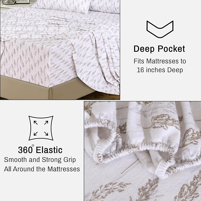 RUVANTI Flannel Sheets Twin Size - 100% Cotton Double Brushed Twin Sheets Set, Deep Pockets 16 Inches, All Seasons Breathable & Extra Soft Bed Sheets, Warm & Cozy, 3 Piece, Dried Straw