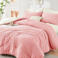 HYMOKEGE Pink/Ivory Twin Comforter Set Seersucker 5 Pieces, All Season Luxury Bed in a Bag for Bedroom, Bedding Set with Comforter, Sheets, Pillowcase & Sham