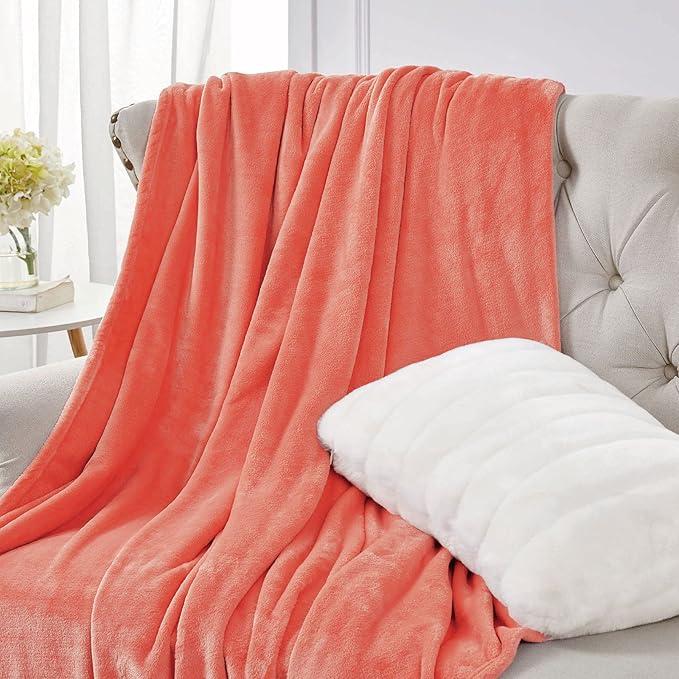Walensee Fleece Blanket Plush Throw Fuzzy Lightweight (Twin Size 60x80 Coral) Super Soft Microfiber Flannel Blankets for Couch, Bed, Sofa Ultra Luxurious Warm and Cozy for All Seasons