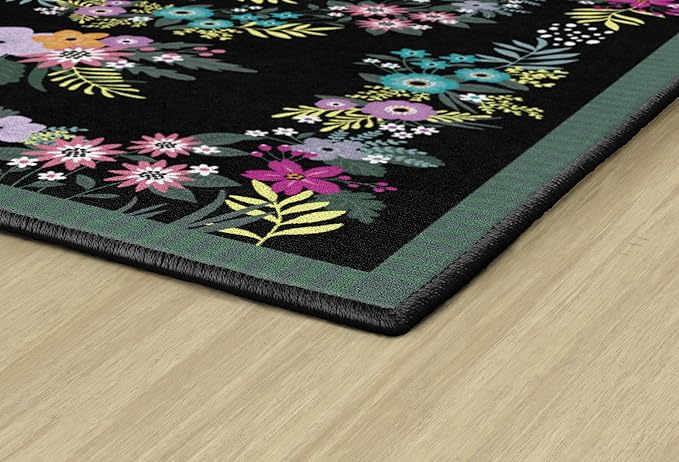 Flagship Carpets Schoolgirl Style Vintage Floral Educational Area Rug for Kids Room Seating Décor, Children's Classroom, Play Carpet for Teaching and Playroom, 5' x 7'6", Black & Multi