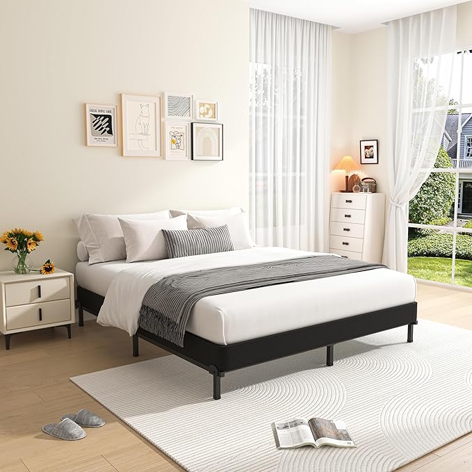 MAF 5 Inch King Box Spring, Low Profile Box Spring King Siz 3500 lbs Black Heavy Duty Metal Mattress Foundation with BoxSpring Cover, No Squeaky, Easy Assembly