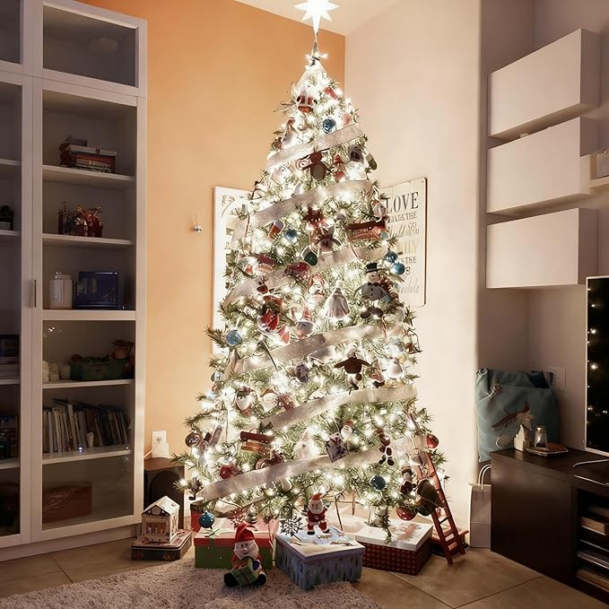 RPGT Christmas Tree Light 200 LEDs 73ft Green Cable Wire Fairy String Twinkle Lights Plug in 12 Modes for Xmas Party, Outdoor, Garden, Wedding, Home Decoration (White)