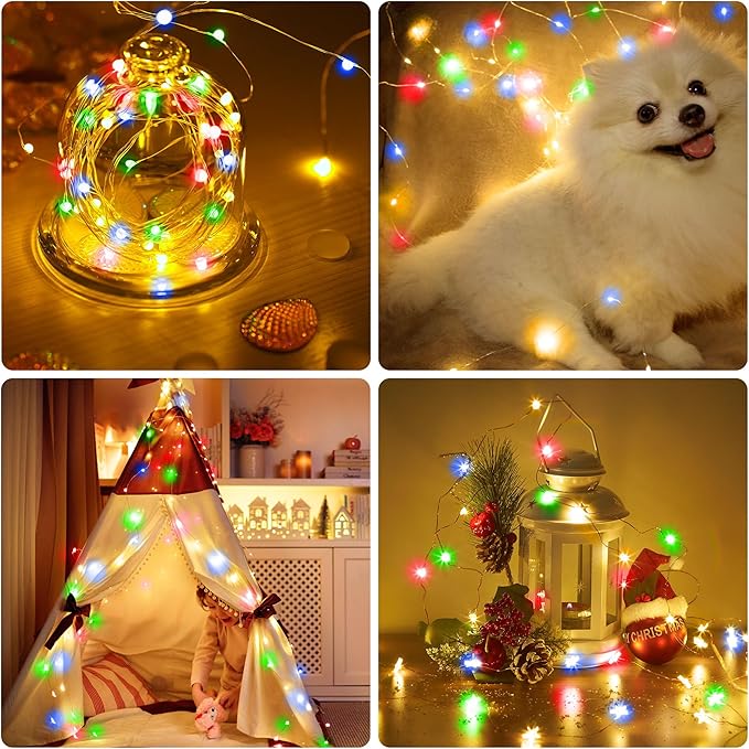 Christmas Multicolor Fairy Lights Battery Operated 6 Pack 16.4Ft 50 LEDs Silver Copper Wire Twinkle Lights for Halloween Bedroom Indoor Outdoor Wedding Dorm Parties Holiday Yard Decorations