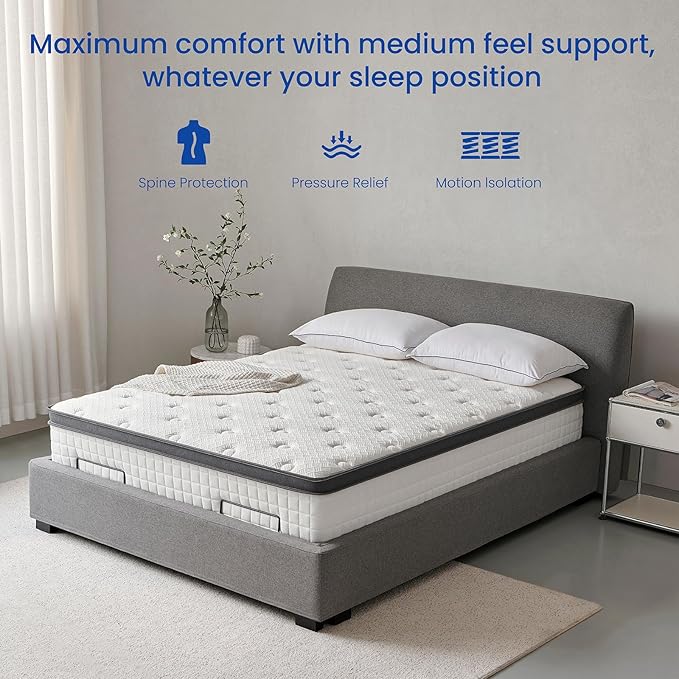 King Mattress 14 Inch, Hybrid King Size Mattress in a Box, Medium Feel, 3 Layer Premium Foam with Pocket Springs for Motion Isolation and Pressure Relieving, 80"x76"x14", 100-Night Trial