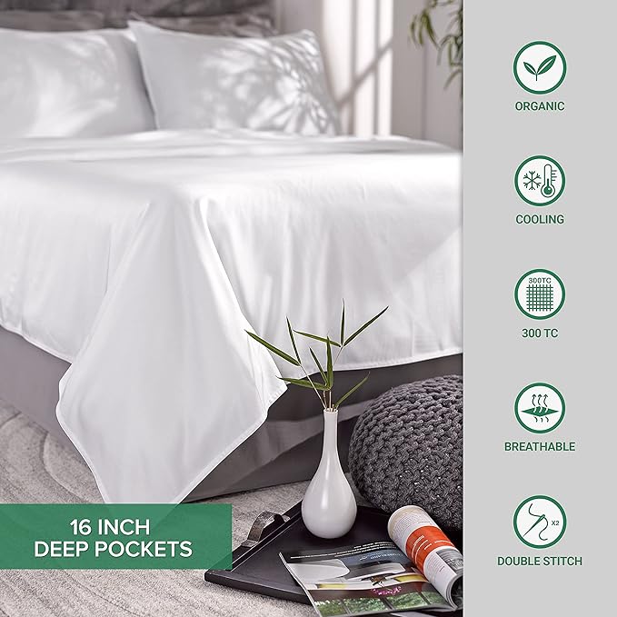 King Sheets by Pure Bamboo, Genuine 100% Organic Viscose Derived from Bamboo Bed Sheet Set, Luxuriously Soft & Cooling, Double Stitching, 2 Year Quality Promise (King, Sea Glass)