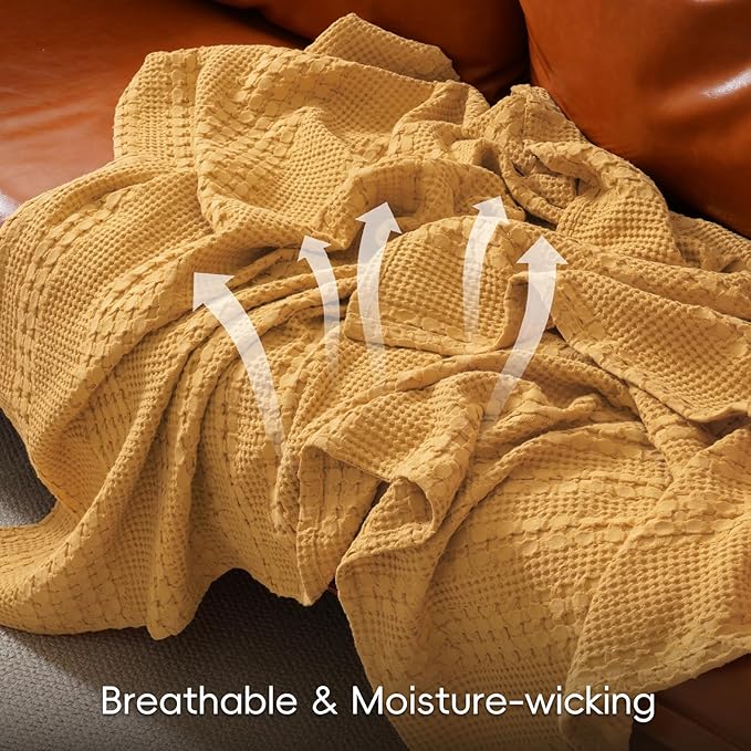 PHF 100% Cotton Waffle Weave Blanket Twin Size for Bed, Soft Lightweight & Breathable, All-Season Comfort, Luxury Aesthetic Woven Bedding for Home Decor, 66"x90", Pumpkin Orange