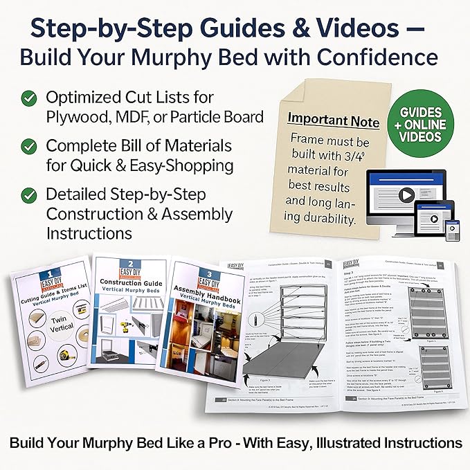 Full Size DIY Murphy Bed Hardware Kit – Vertical Wall Bed for Space-Saving - Budget-Friendly DIY Setup - Made in USA - Hide Away Design with Full Murphy Bed Hardware - Bed Lift Mechanism - Pull Down