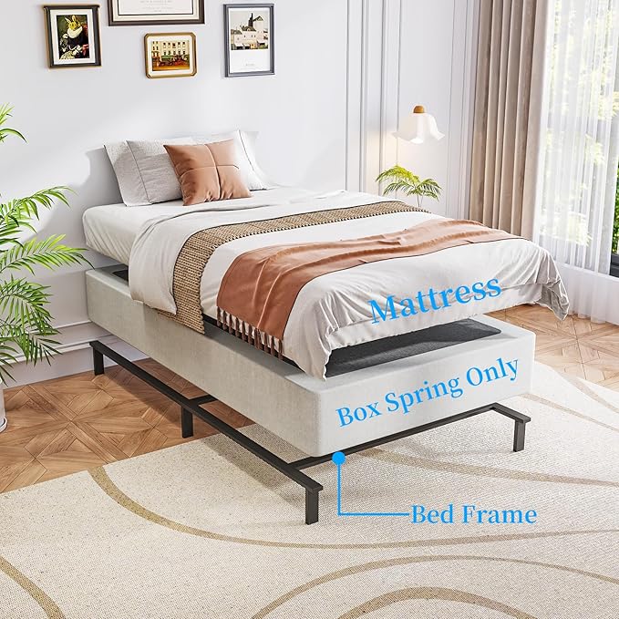 Twin Box Spring, 9 Inch Metal Twin Box Spring Only, Heavy Duty Metal Frame Mattress Foundation Support for 3000lbs, Easy Assembly, Noise Free, Non Slip