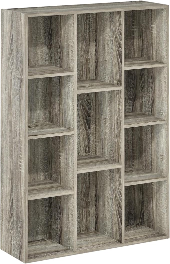 Furinno LUDER Book Shelf, 11-Cube Bookshelf, Reversible Bookcase, 9.4" x 29.1" x 41.7", for Living Room, Bedroom, Home Office, French Oak