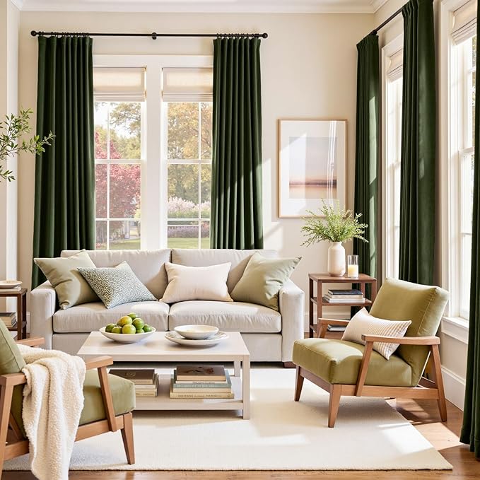 Lazzzy Velvet Blackout Curtains Thermal Insulated Room Window Drapes Super Soft Luxury Curtains for Living Room Bedroom Rod Pocket 2 Panels, Moss, 52" W x 84" L