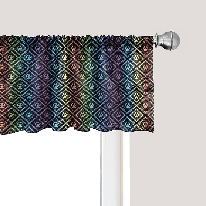 Ambesonne Dog Lover Window Valance, Paw Print Pattern Diamond Shaped Rhombus Shapes Design Geometric Arrangement, Curtain Valance for Kitchen Bedroom Decor with Rod Pocket, 42" x 12", Petrol Blue