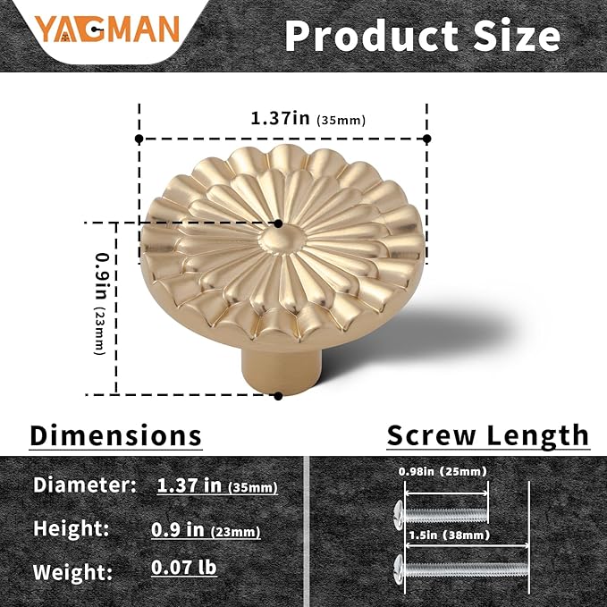 Champagne Bronze Cabinet Knobs 10 Pack Round Sunflower Dresser Drawer Hardware Furniture Cupboard Handles for Bathroom Single Hole Knob Kitchen SH-CB-K10