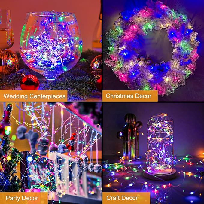 btfarm 3 Pack Fairy Lights Battery Operated [3 Modes], 7ft 20 Led Twinkle Lights String Lights Waterproof Bulk Small Mini Silver Wire for Mason Jars Vases Wedding Table Centerpiece, Multicolor