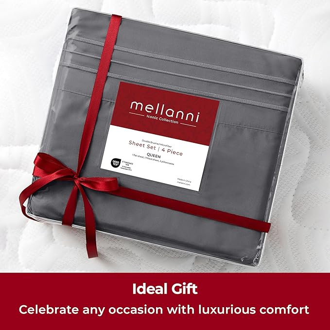 Mellanni Extra Deep Twin XL Sheets - 3 PC Iconic Collection Bedding - Hotel Luxury, Ultra Soft, Cooling Bed Sheets - Wrinkle, Fade, Stain Resistant (Twin Extra Long, Gray)