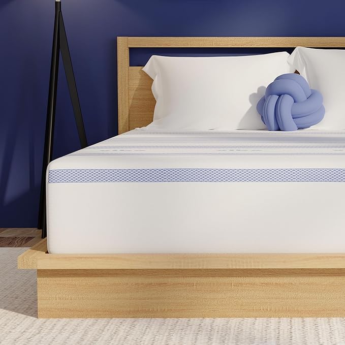 Vibe Gel Memory Foam Mattress, Fiberglass Free 8-Inch CertiPUR-US Certified Bed-in-a-Box, Queen, White