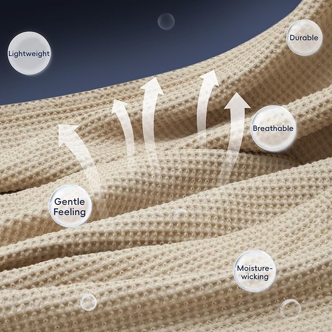 PHF 100% Cotton Waffle Weave Blanket King Size for Bed,Snag Proof Lightweight Breathable Throw for Couch,Great for Layering in Cold Weather,Machine Washable,Home Decor Gift-Khaki/Simply Taupe