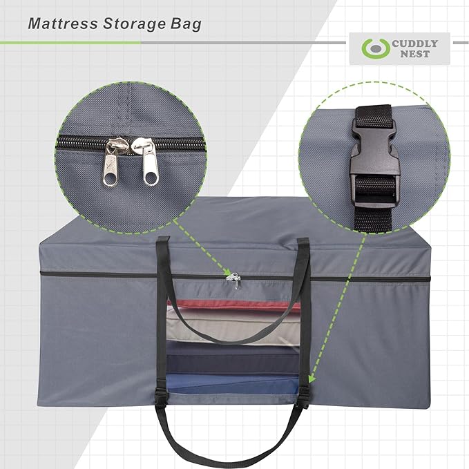Cuddly Nest Folding Mattress Storage Bag - Heavy Duty Carry Case for Tri-Fold Guest Bed (Fits 6" Queen Mattress,Grey)