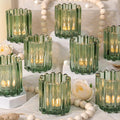 Glass Green Votive Candle Holder, Ribbed Votive Candle Holders Set of 12, Tealight Candle Holder for Wedding Centerpieces Dinner Party Table Decor