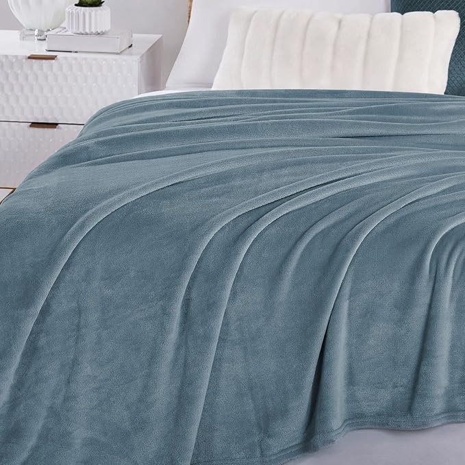 Walensee Fleece Blanket Plush Throw Fuzzy Lightweight (King Size 108x90 Washed Blue/Slate Blue/Grey Blue) Super Soft Microfiber Flannel Blankets for Couch, Bed, Sofa Warm and Cozy for All Seasons