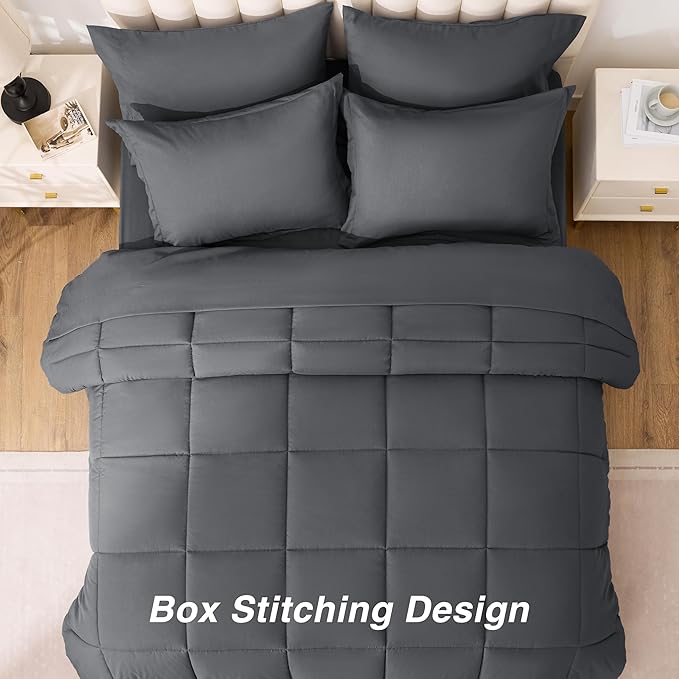 Love's cabin Twin Comforter Set Soot Grey, 5 Pieces Twin Bed in a Bag, All Season Bedding Sets with 1 Comforter, 1 Flat Sheet, 1 Fitted Sheet, 1 Pillowcase and 1 Pillow Sham
