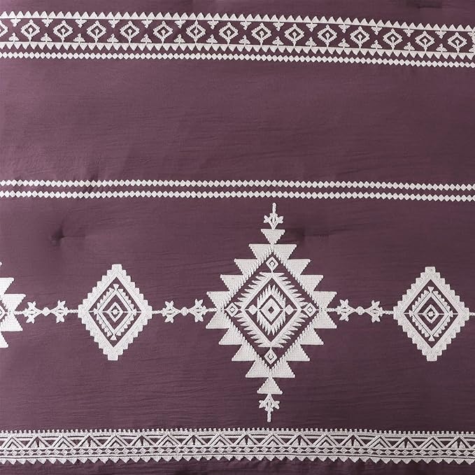 MaiRêve Embroidery Queen Size Comforter Set Purple, Boho Farmhouse Western Bedding Set 7 Pieces, All Season Bed in A Bag Comforter Set with Sheets, Pillowcases & Shams