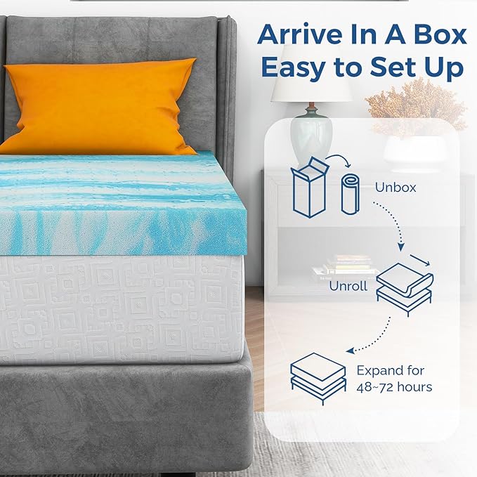 Mattress Topper California King, 4 Inch Gel Memory Foam Bed Topper for California King Size Bed, CertiPUR-US Certified, Blue