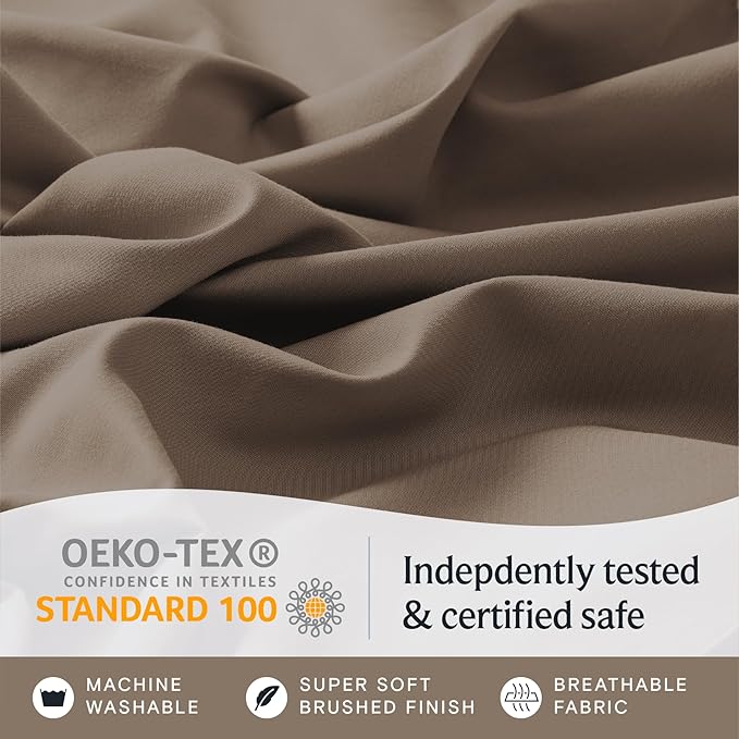 LuxClub 4 PC Sheet Bed Sheets Deep Pockets 18" Eco Friendly Wrinkle Free-Kids-Fitted Sheets Machine Washable Hotel Bedding Silky Soft - Dark Khaki Twin