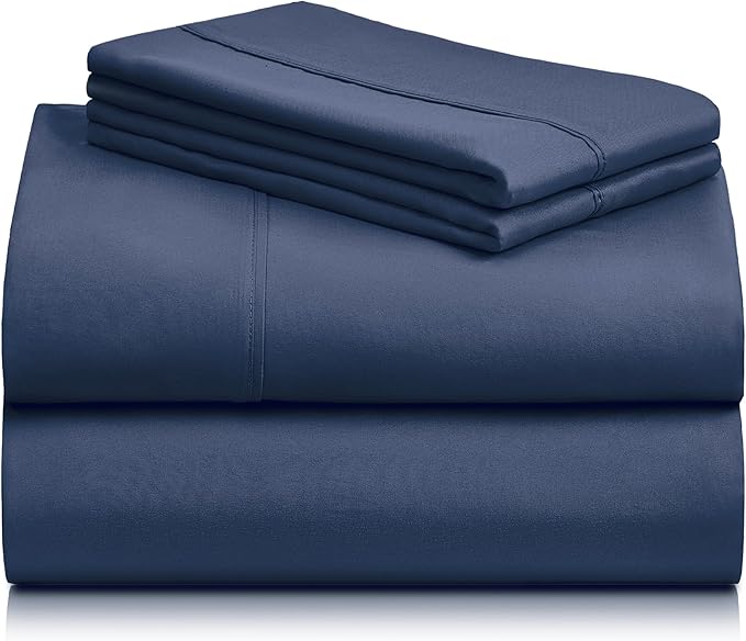 LuxClub 4 PC Full Sheet Set, Breathable Luxury Bed Sheets, Deep Pockets Wrinkle Free Cooling Bed Sheets Machine Washable Hotel Bedding Silky Soft - Navy Full