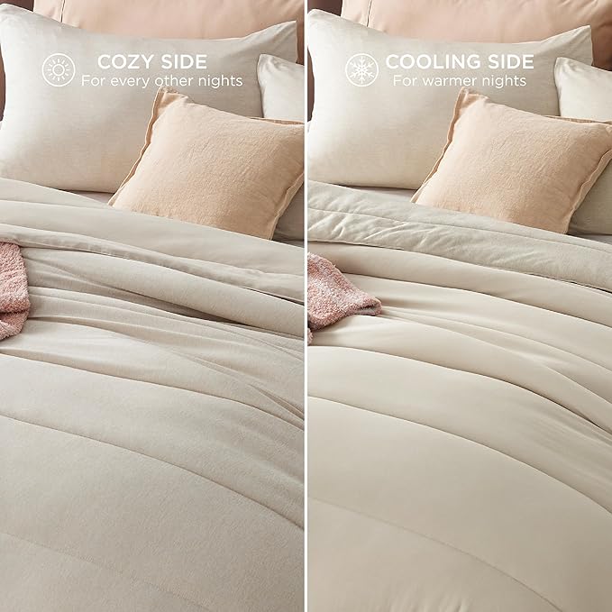 Bedsure King Comforter Set - Cooling and Warm Bed Set, Linen Reversible Bedding for All Season, 3 Pieces, 1 King Size Comforter (102"x90") and 2 Pillow Cases (20"x36")