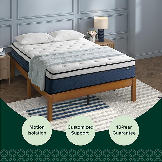 ZINUS 10 Inch Comfort Support Hybrid Mattress [New Version], Full, Fiberglass Free, Medium Plush, Motion Isolation, Certified Safe Foams & Fabric, Mattress in A Box