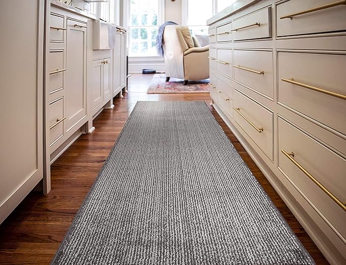 Custom Length Cut to Size Wide Width Carpet Runner Rug for Hallways, Skid Resistant Latex Rubber Backed, 31 inch Wide X Customized Length, Stripe Grey, 31 inch X 9 feet