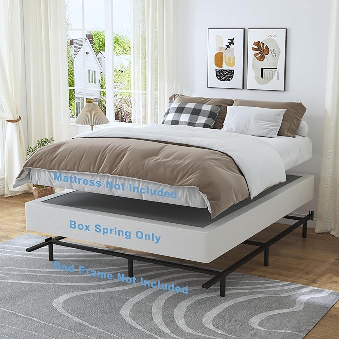 King Box Spring - 7 Inch High Profile Box Spring for King Bed, Sturdy Metal Frame Mattress Foundation, Easy Assembly, Quiet & Noise-Free