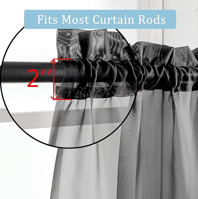 OWENIE Black Sheer Curtains, Sheer Curtains 84 inch Length 2 Panels Set, Rod Pocket Voile Fimly Sheer Drapes for Living Room/Bedroom, 2pcs, Each 42" W x 84" L, Black