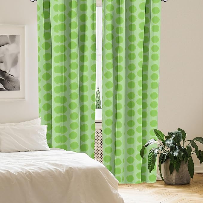 Ambesonne Lime Green Window Curtains, Simplistic Formless Geometric Shapes in Different Shades Theme, Lightweight Decor 2-Panel Set with Rod Pocket, Pair of - 28" x 84", Green