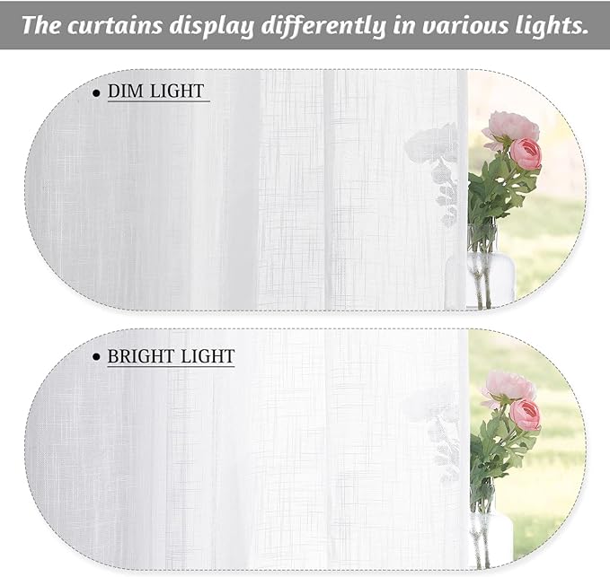 RYB HOME White Sheer Curtains Linen Textured Semi Sheer Drapes Light Airy Grommet Large Window Decor for Living Room Bedroom Dining Patio Door, White, W 100 x L 108 inch, 1 Panel