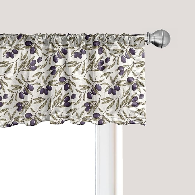 Ambesonne Olive Window Valance, Digitally Generated Hand Drawn Style Botanical Blossoms, Curtain Valance for Kitchen Bedroom Decor with Rod Pocket, 54" X 18", Quartz Taupe