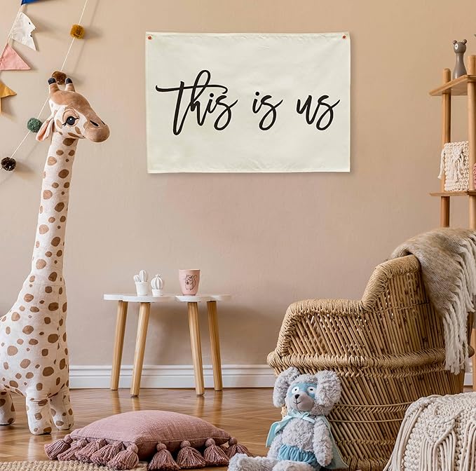 This Is Us Rectangular Canvas Banner-Flag Wall Sign Decor for Teen Friends Husband,Farmhouse Home Living Room Bedroom Reading Room Office Wall Decor-Baby Shower Birthday Christmas Gift