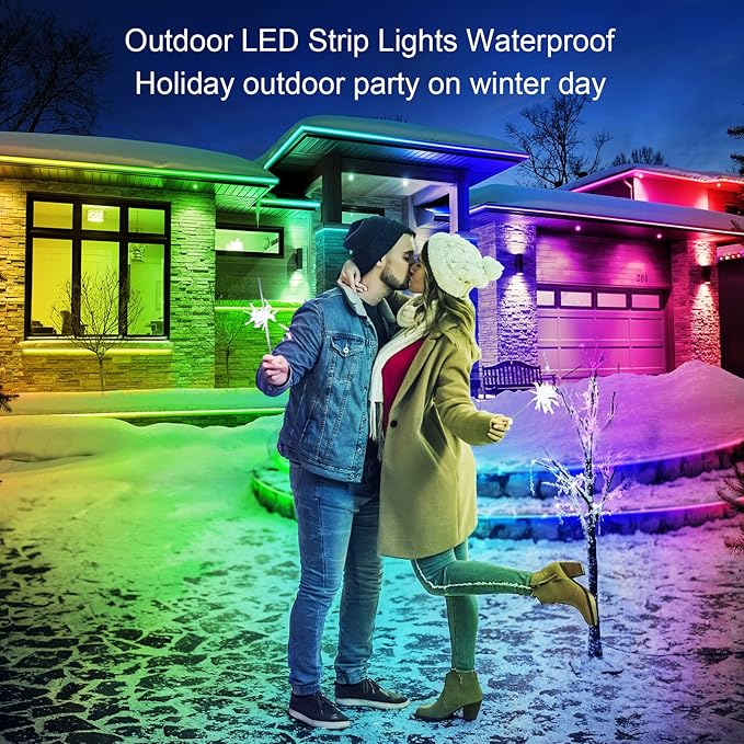 AILBTON 150ft Outdoor LED Strip Lights Waterproof,IP68 Outside Led Light Strips Waterproof with Bluetooth App Remote Control,Music Sync RGB Exterior Led Rope Lights,for Balcony,Deck,Roof,Garden,Pool