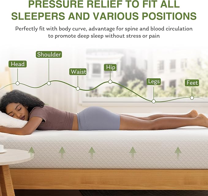 EGOHOME Twin XL Memory Foam Mattress, 10 Inch Bed Mattress in a Box with Cooling Green Tea Gel, Relieve Pressure with Medium Support, CertiPUR-US Certified, 80''L x 38''W, White