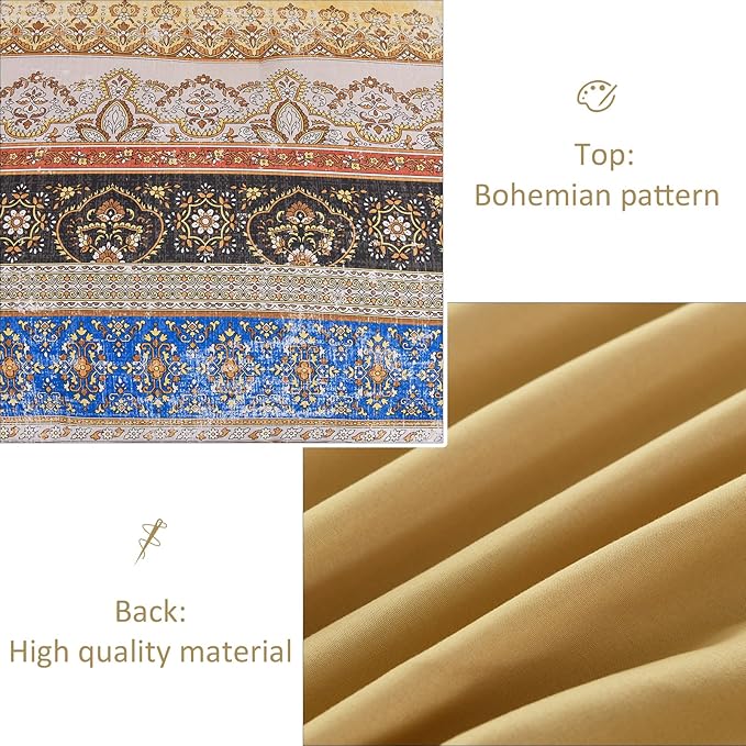 Boho Queen Comforter Set 8 Pieces, Yellow Bohemian Striped Bed in a Bag, Paisley Soft Microfiber Bedding Comforter Set