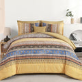 Boho Queen Comforter Set 8 Pieces, Yellow Bohemian Striped Bed in a Bag, Paisley Soft Microfiber Bedding Comforter Set