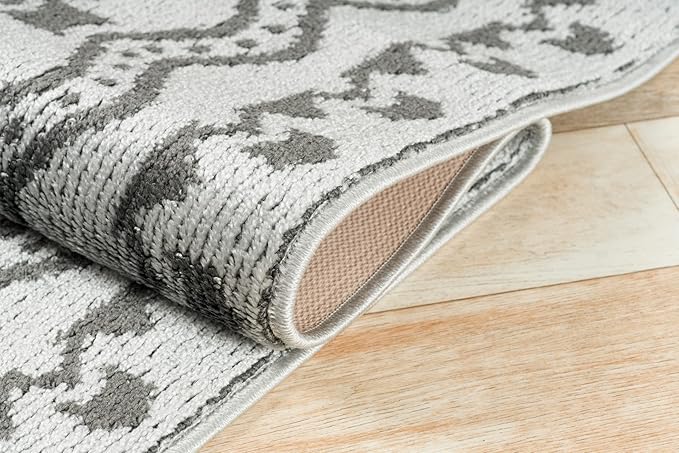 Custom Size Southwestern Style Runner Rug Mat for Wide Hallway Entryway Kitchen Laundry Room with Slip Resistant Latex Rubber Backing, Aztec Light Grey, 31 inch X 20 feet