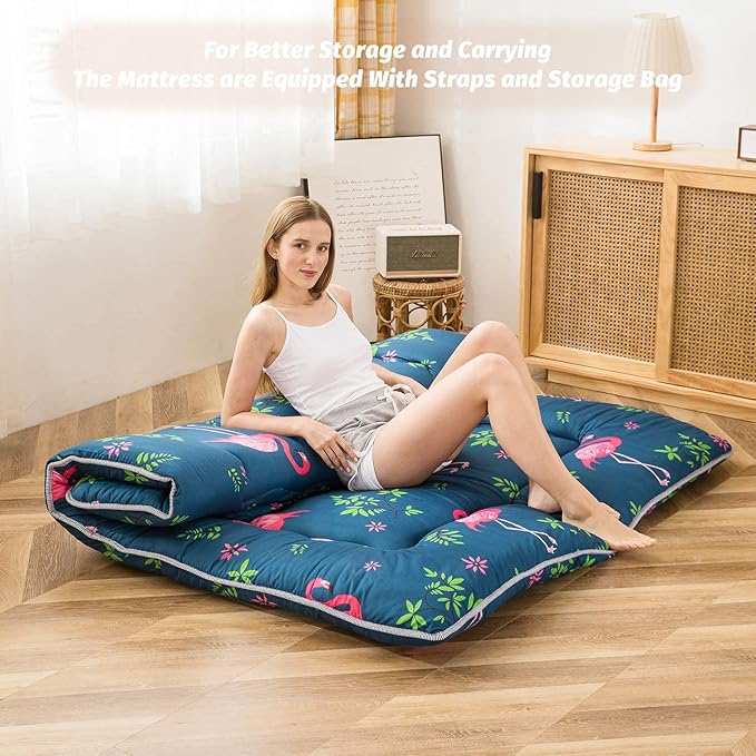 MAXYOYO Flamingo Japanese Floor Mattress Futon Daybed Cushion Boys Girls Foldable Bed Camping Futon Mattress for Adults Floor Lounger Bed Couches Topper, Twin Size